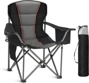 Oversized Portable Camping Folding Chair, Heavy Duty Foldable Outdoor Chair, Camp Chair with Cup Holder and Cooler Bag Support 450 LBS, Black…