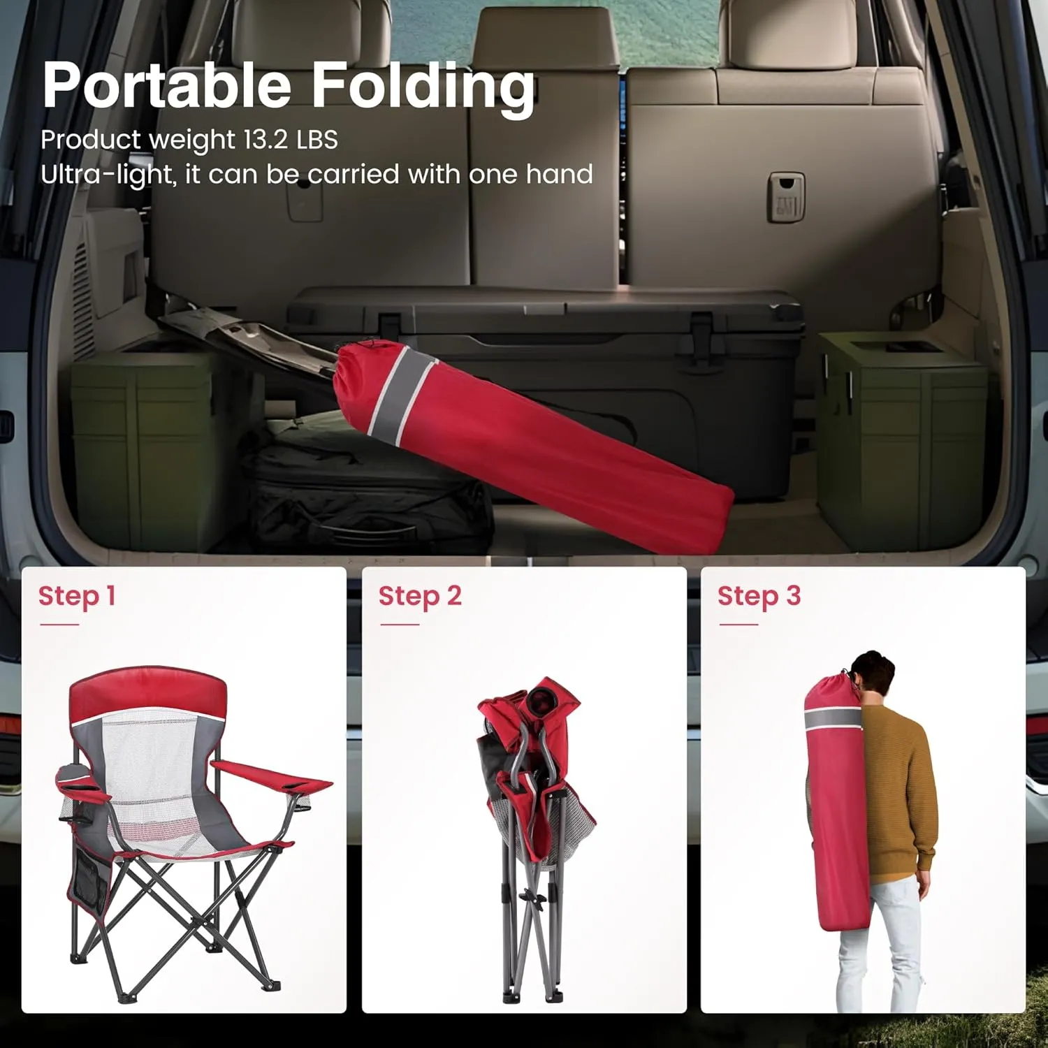 Oversized Portable Mesh Camping Folding Chair