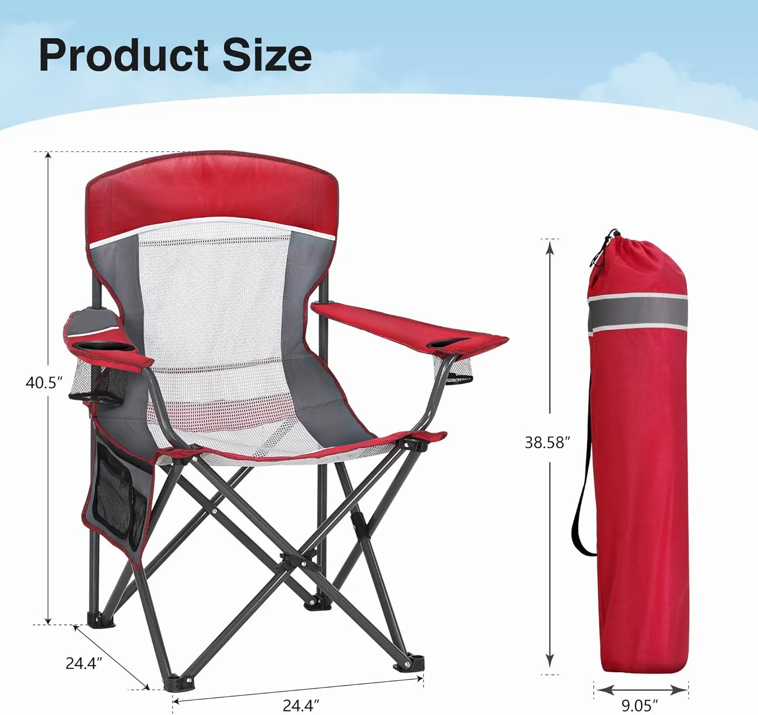 Oversized Portable Mesh Camping Folding Chair