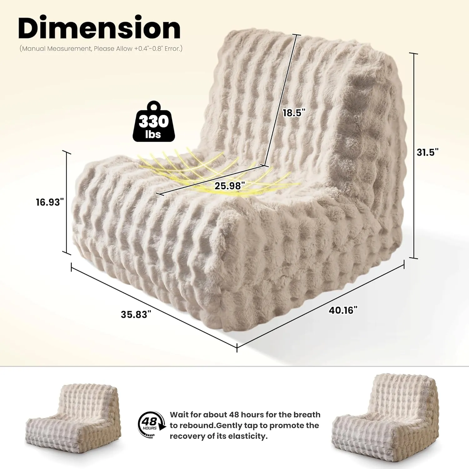 ovios Bean Bag Chair for Adult, Oversized Giant Beanbag with Plush Faux Fur, Comfy Large Big Lounger Floor Lazy Chair for Indoor Fireside Living Room Bedroom Dorm, Beige
