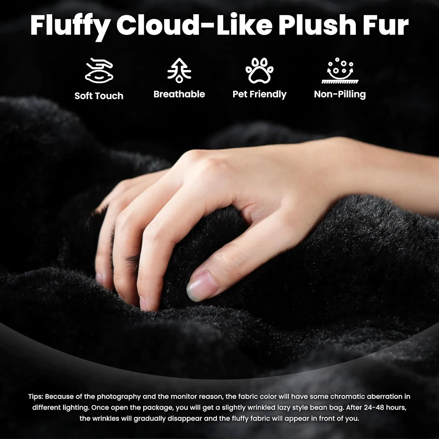ovios Bean Bag Chair for Adult, Oversized Giant Beanbag with Plush Faux Fur, Comfy Large Big Lounger Floor Lazy Chair for Indoor Fireside Living Room Bedroom Dorm, Black