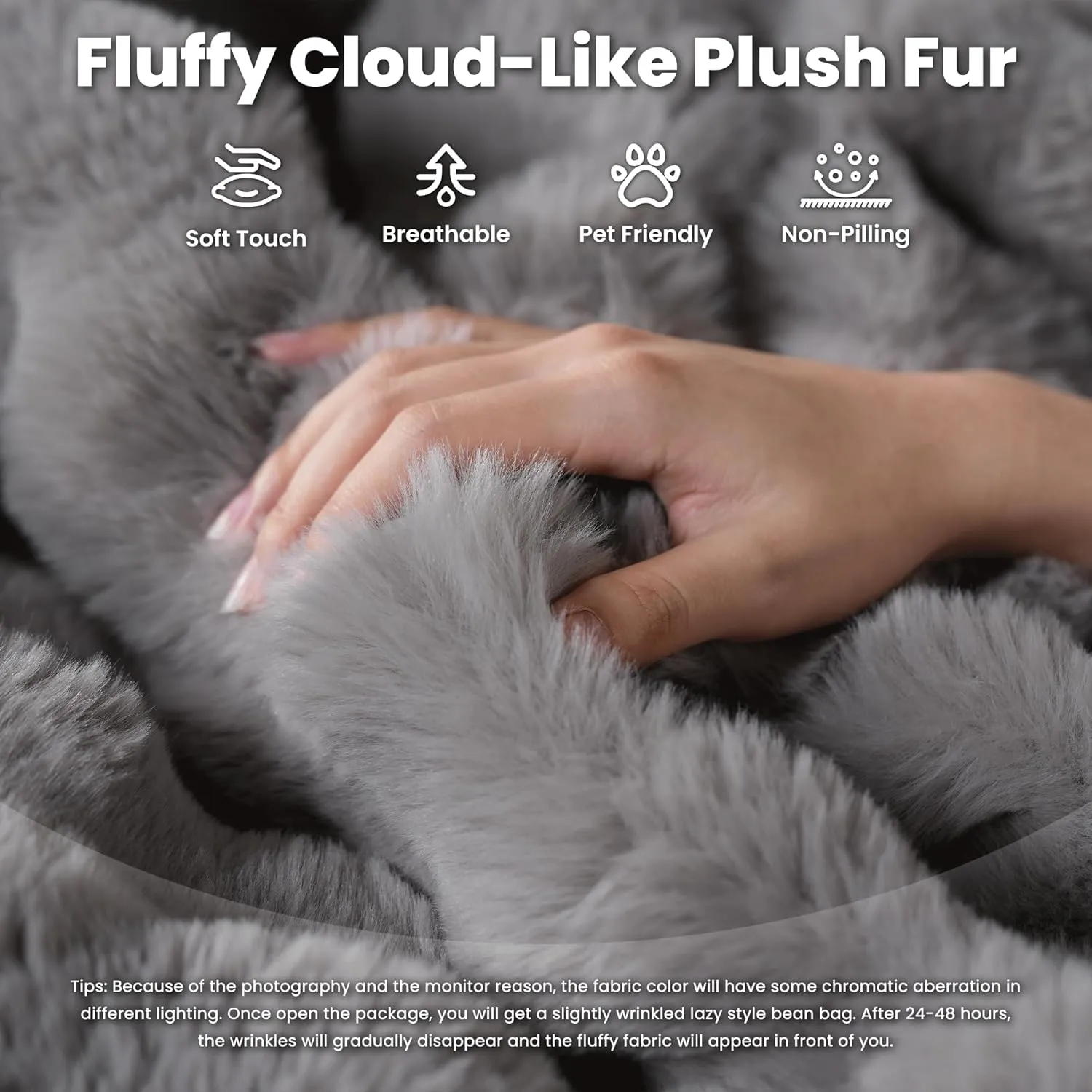 ovios Bean Bag Chair for Adult, Oversized Giant Beanbag with Plush Faux Fur, Comfy Large Big Lounger Floor Lazy Chair for Indoor Fireside Living Room Bedroom Dorm, Grey
