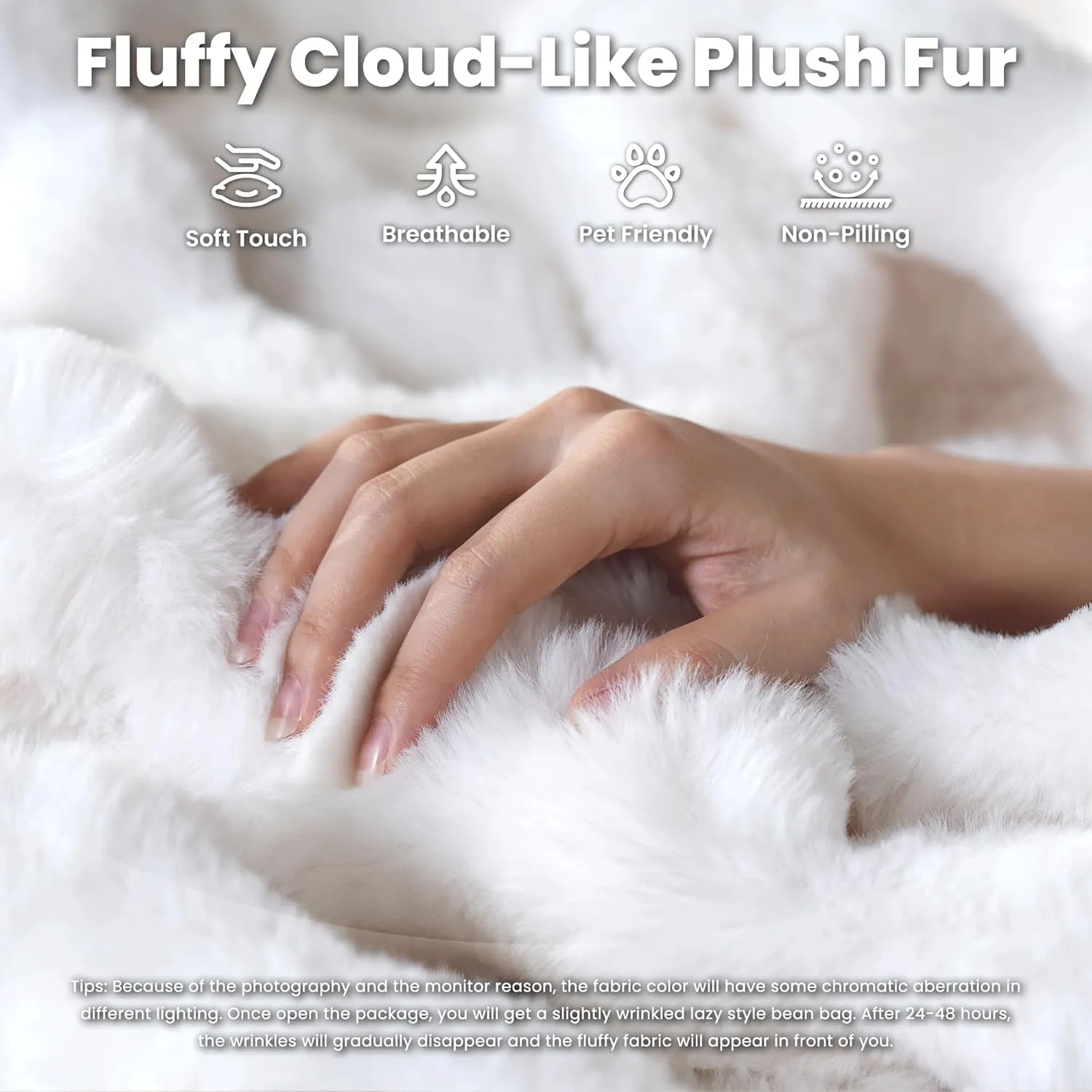 ovios Bean Bag Chair for Adult, Oversized Giant Beanbag with Plush Faux Fur, Comfy Large Big Lounger Floor Lazy Chair for Indoor Fireside Living Room Bedroom Dorm, White