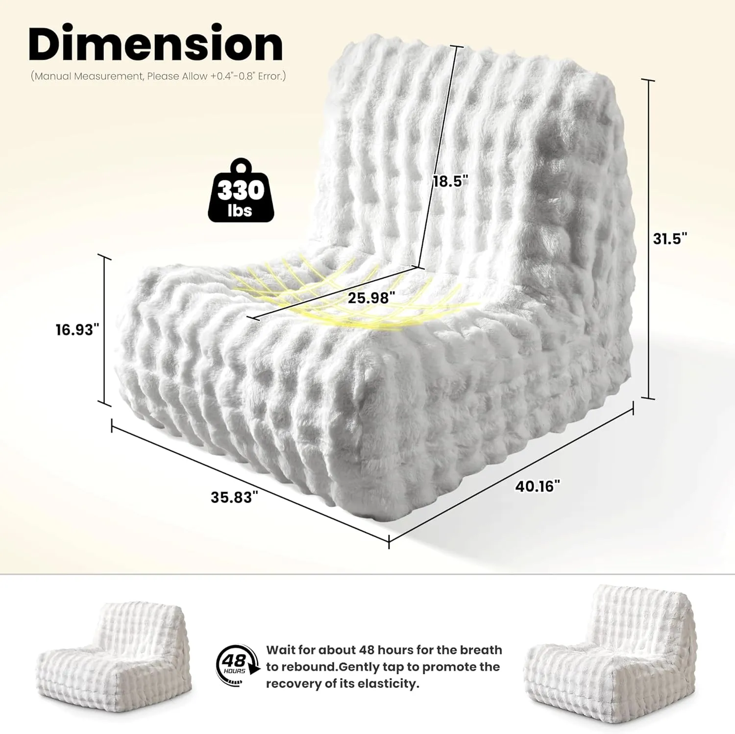 ovios Bean Bag Chair for Adult, Oversized Giant Beanbag with Plush Faux Fur, Comfy Large Big Lounger Floor Lazy Chair for Indoor Fireside Living Room Bedroom Dorm, White