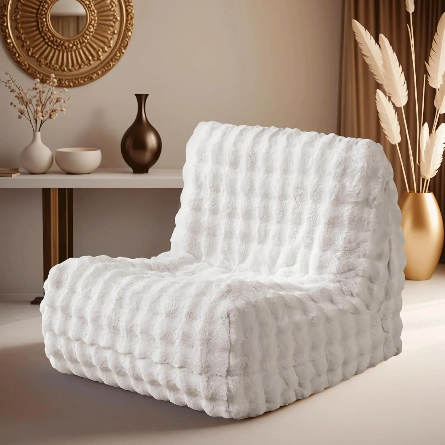 ovios Bean Bag Chair for Adult, Oversized Giant Beanbag with Plush Faux Fur, Comfy Large Big Lounger Floor Lazy Chair for Indoor Fireside Living Room Bedroom Dorm, White