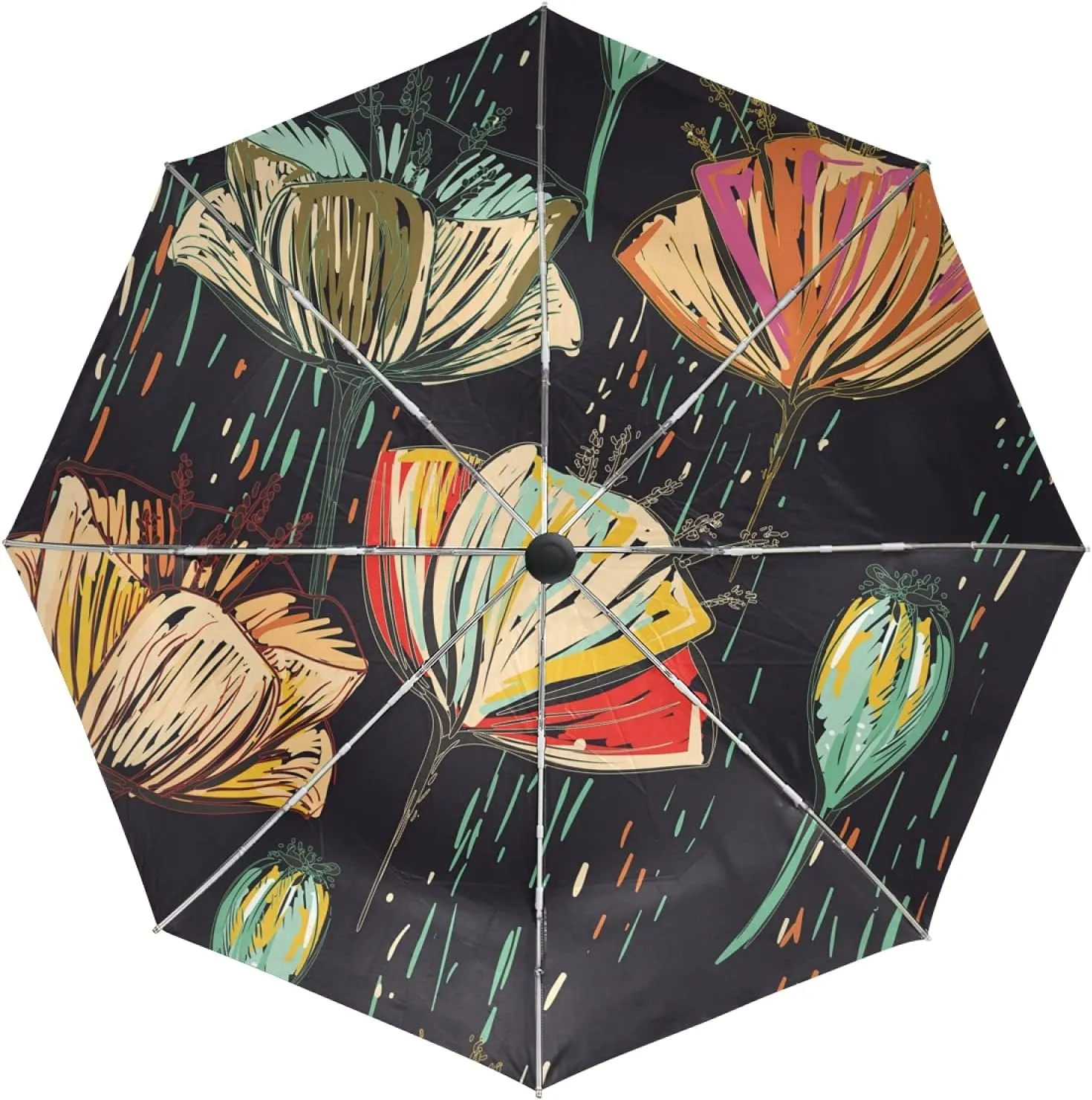 Oyihfvs Auto Open/Close Folding Umbrella, Strong Inner Print Travel Rain Umbrella, Portable Automatic Compact Sun Parasol with UV Protection