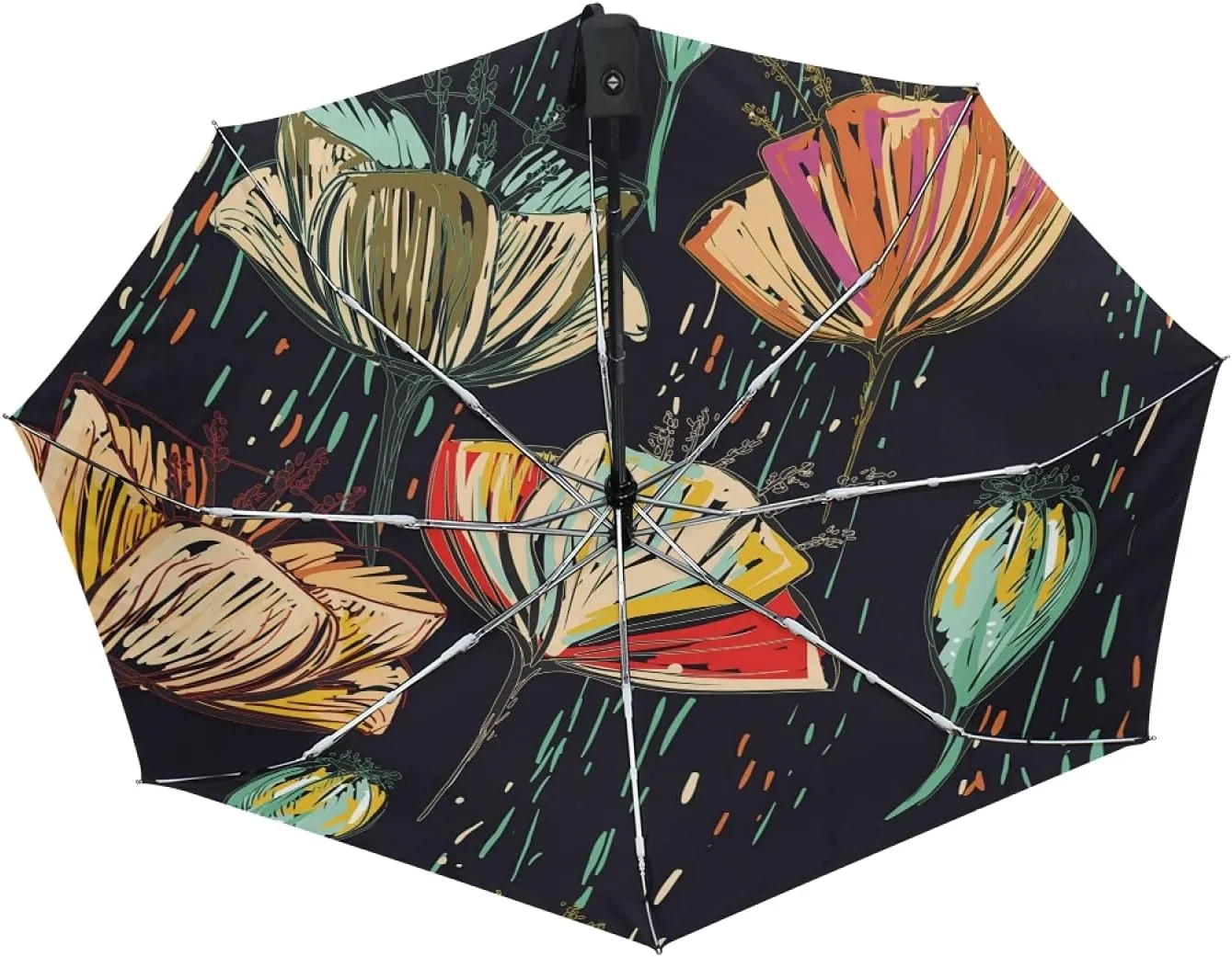 Oyihfvs Auto Open/Close Folding Umbrella, Strong Inner Print Travel Rain Umbrella, Portable Automatic Compact Sun Parasol with UV Protection