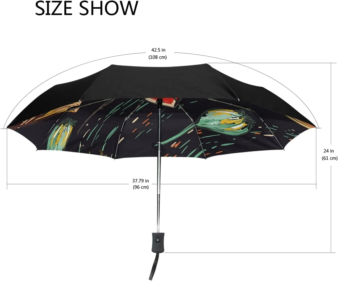 Oyihfvs Auto Open/Close Folding Umbrella, Strong Inner Print Travel Rain Umbrella, Portable Automatic Compact Sun Parasol with UV Protection