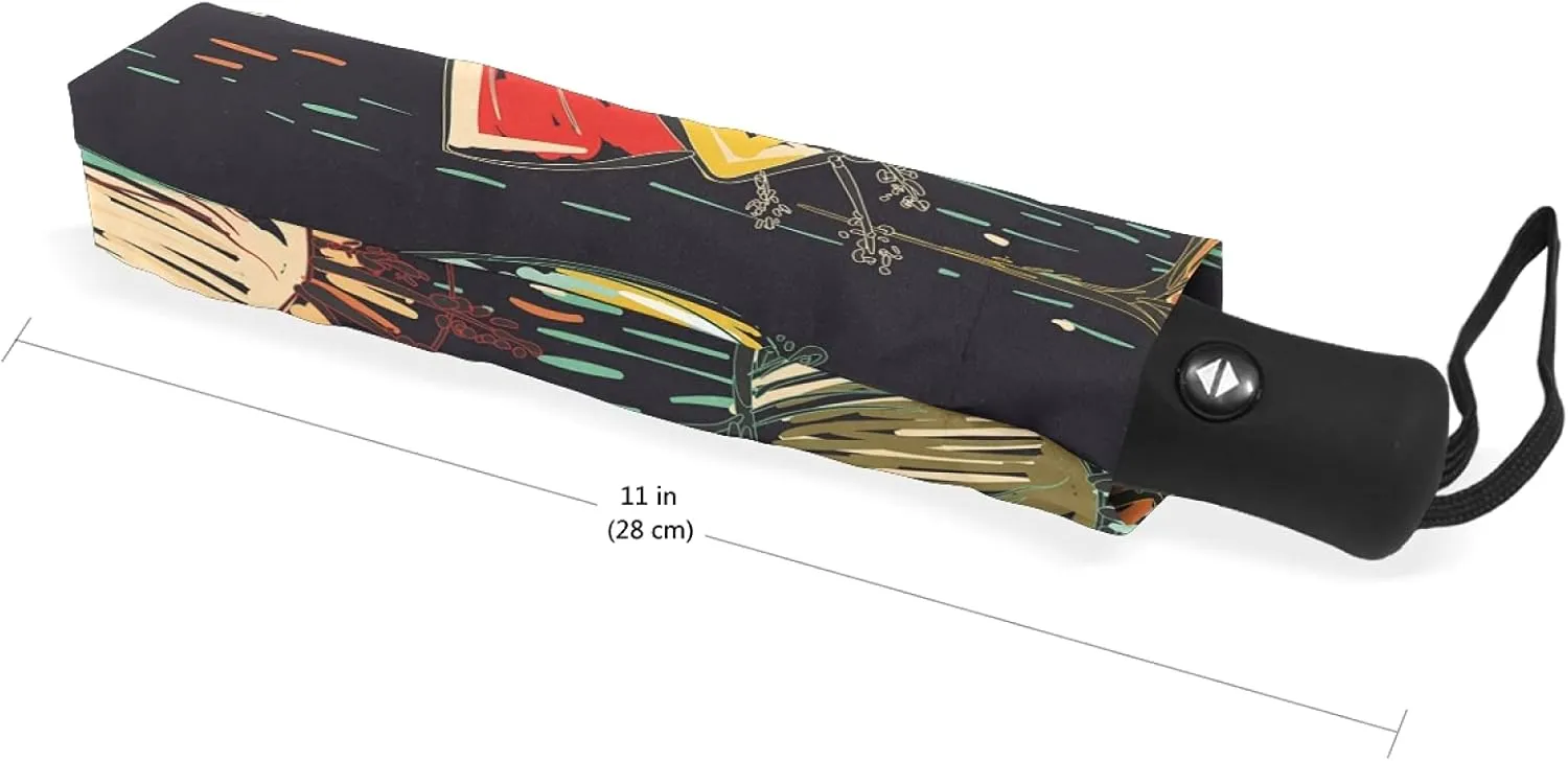 Oyihfvs Auto Open/Close Folding Umbrella, Strong Inner Print Travel Rain Umbrella, Portable Automatic Compact Sun Parasol with UV Protection