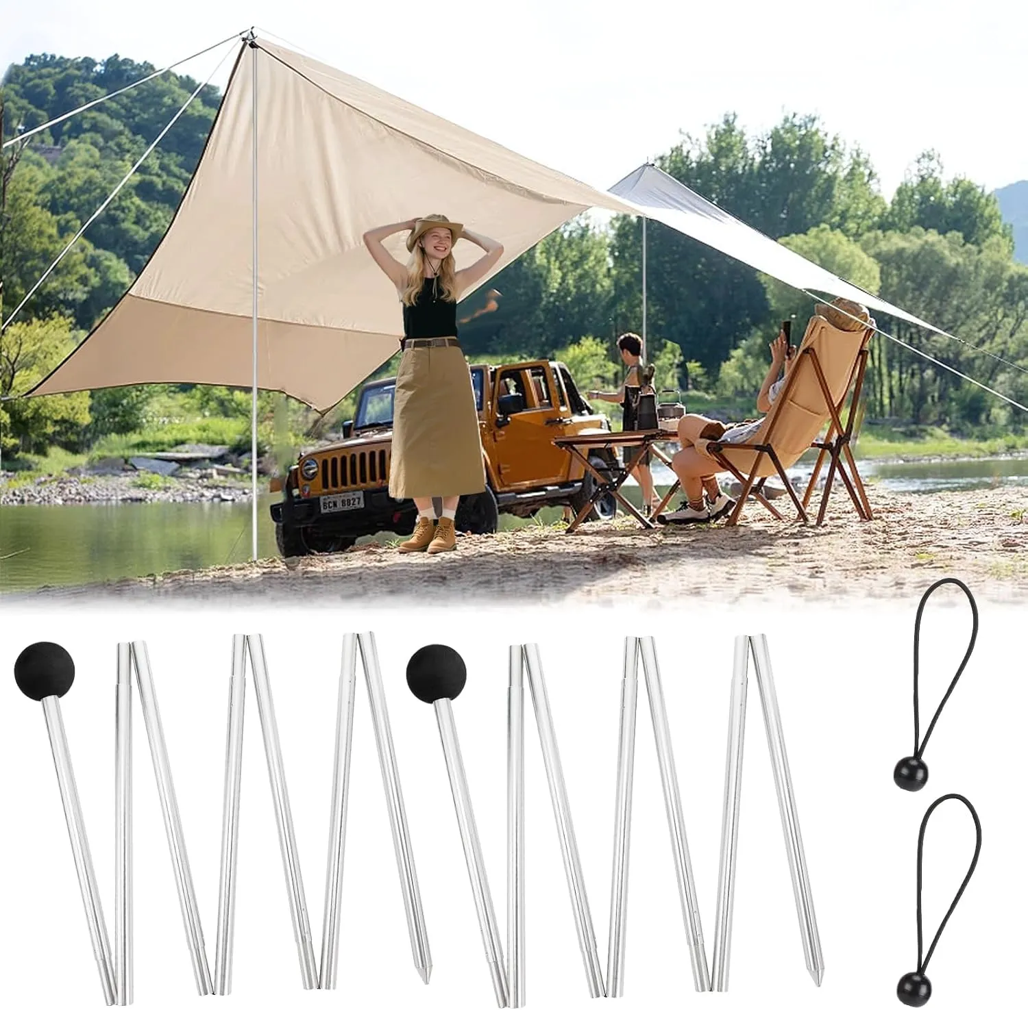 PAMASE Beach Tent Poles Replacement - 8ft2in Extra Poles fits Neso Gigante Canopy, 2 Packs Foldable Portable Aluminum Alloy Repairing Fixing Accessories for Camping Parties Fishing Hiking