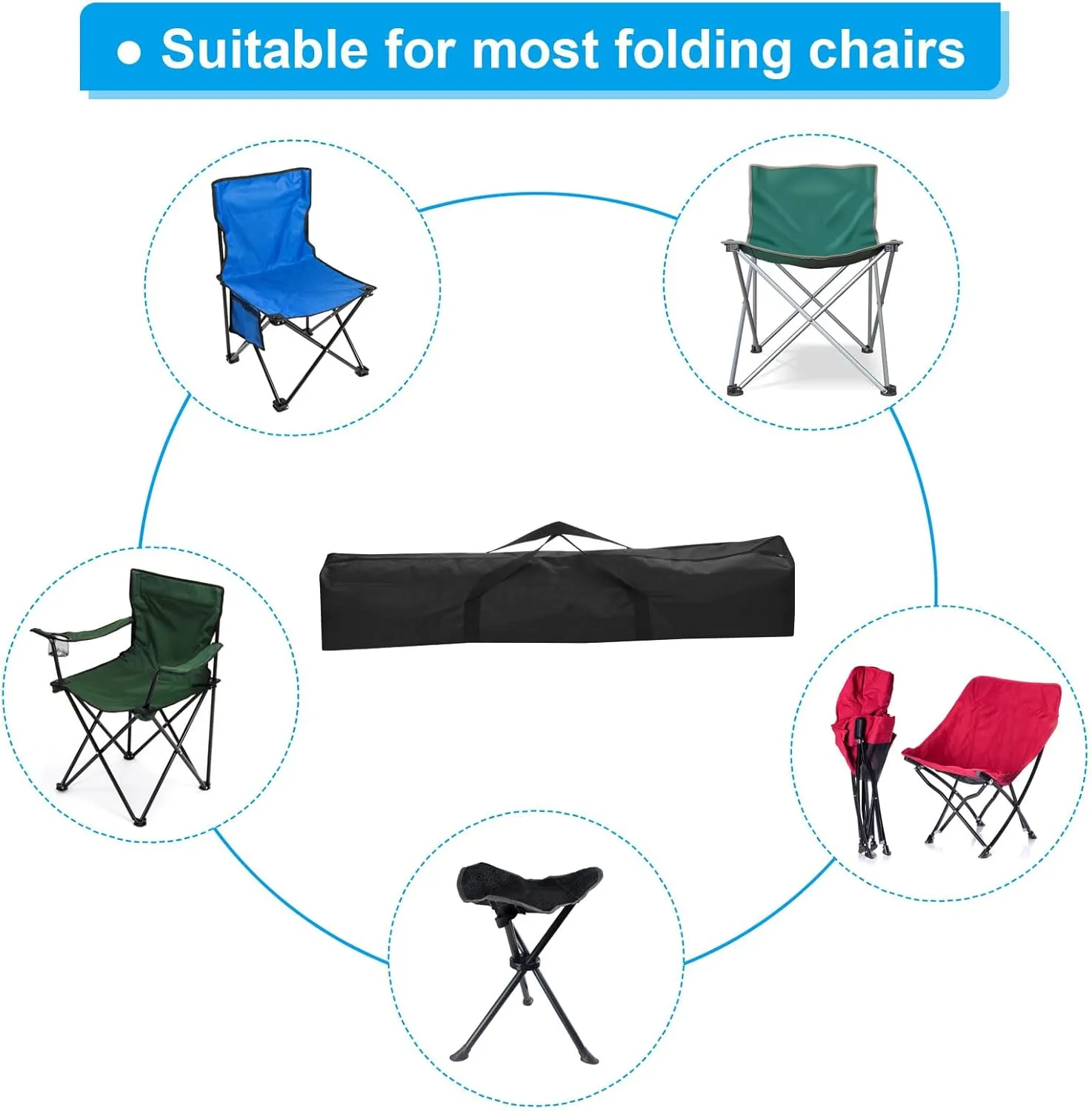 PATIKIL 55 Inch Camp Chair Replacement Bag, Nylon Foldable Carrying Bag Zippered Bag with Shoulder Strap for Camping Tent Travel, Black