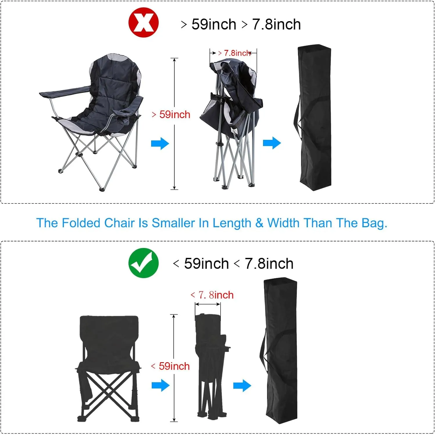 PATIKIL 55 Inch Camp Chair Replacement Bag, Nylon Foldable Carrying Bag Zippered Bag with Shoulder Strap for Camping Tent Travel, Black