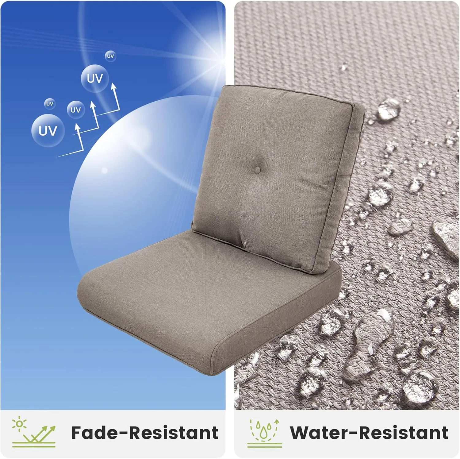 Patio Chair Cushions Set of 3 - Outside Heavy Duty Thick Water-Resistant Cushion 22x24 with Zipper Cover for Patio Glider Rocking Chairs Loveseat Couch – Grey/Button