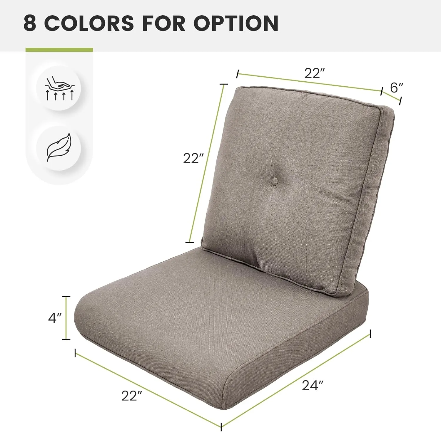 Patio Chair Cushions Set of 3 - Outside Heavy Duty Thick Water-Resistant Cushion 22x24 with Zipper Cover for Patio Glider Rocking Chairs Loveseat Couch – Grey/Button