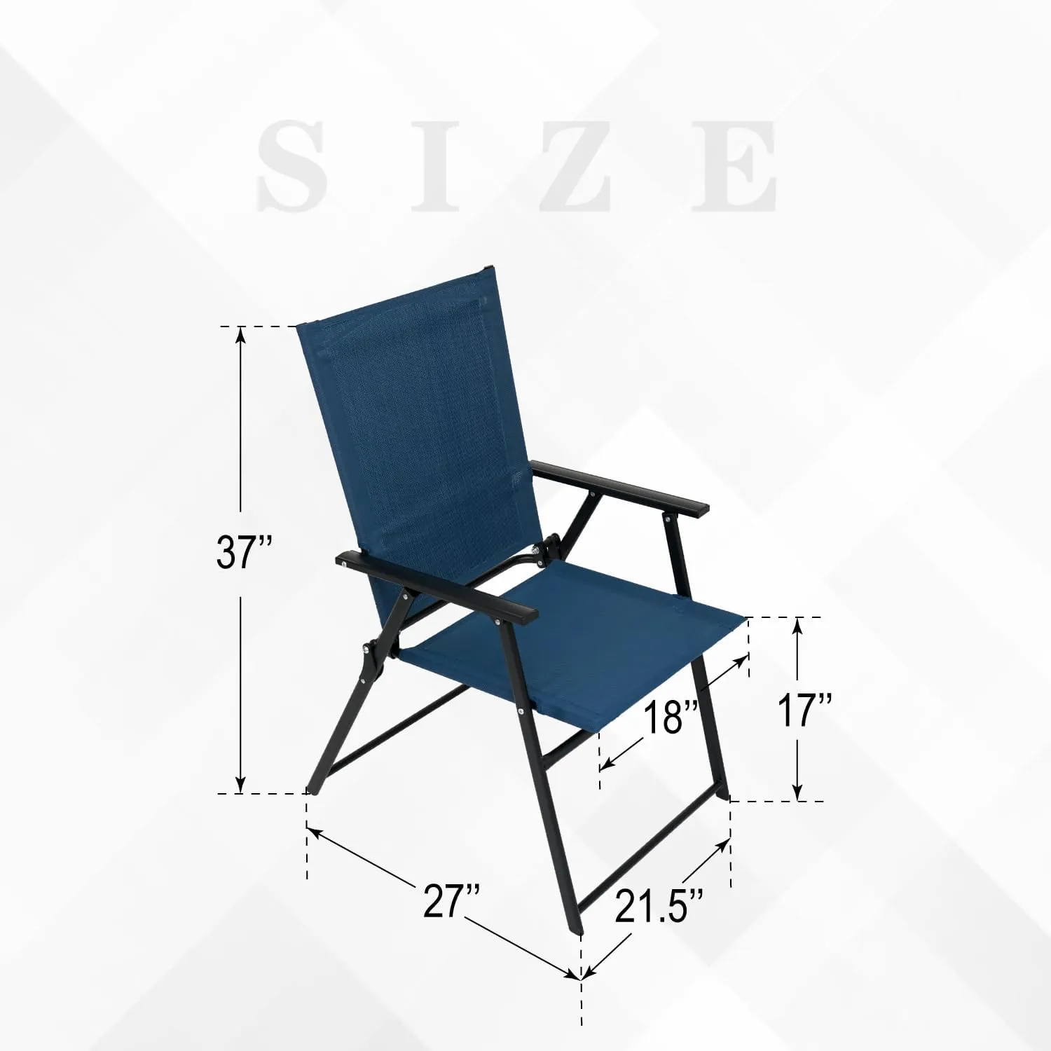 Patio Folding Chairs Set of 2, Outdoor Portable Dining Chair with Sling Back and Armrests for Lawn Camping Courtyard Balcony Garden Blue