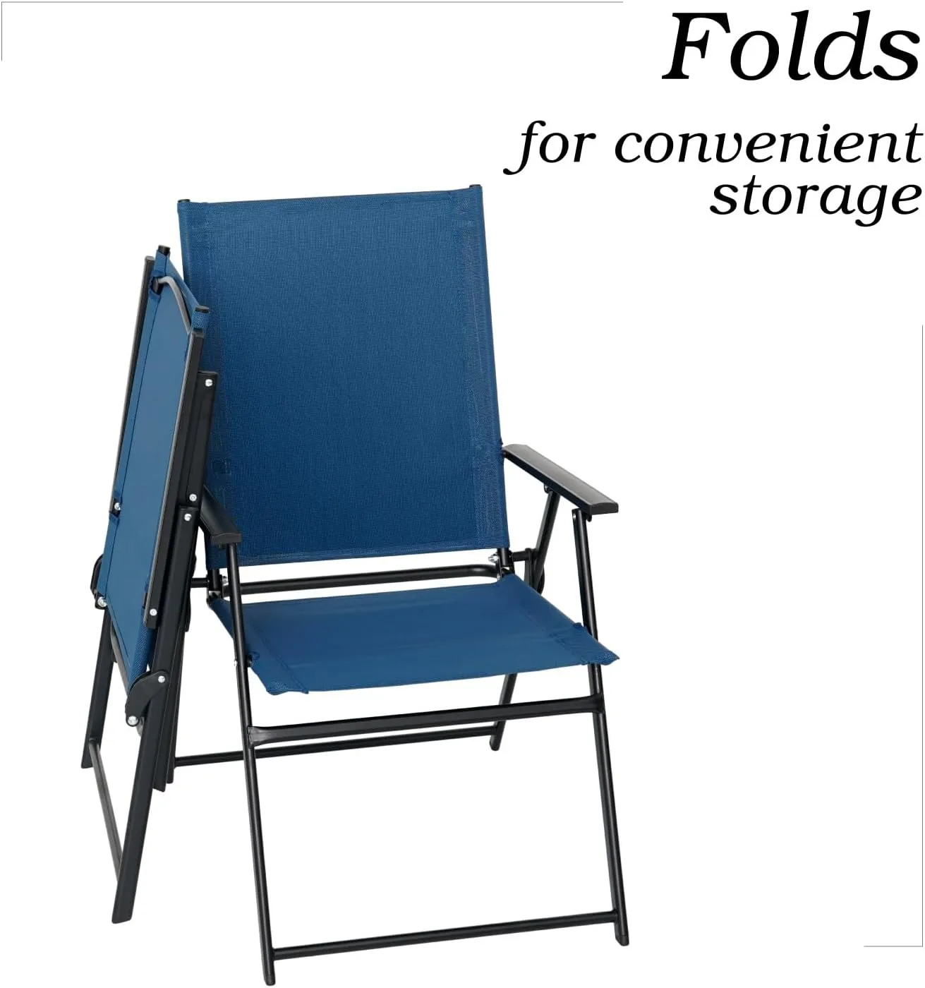 Patio Folding Chairs Set of 2, Outdoor Portable Dining Chair with Sling Back and Armrests for Lawn Camping Courtyard Balcony Garden Blue