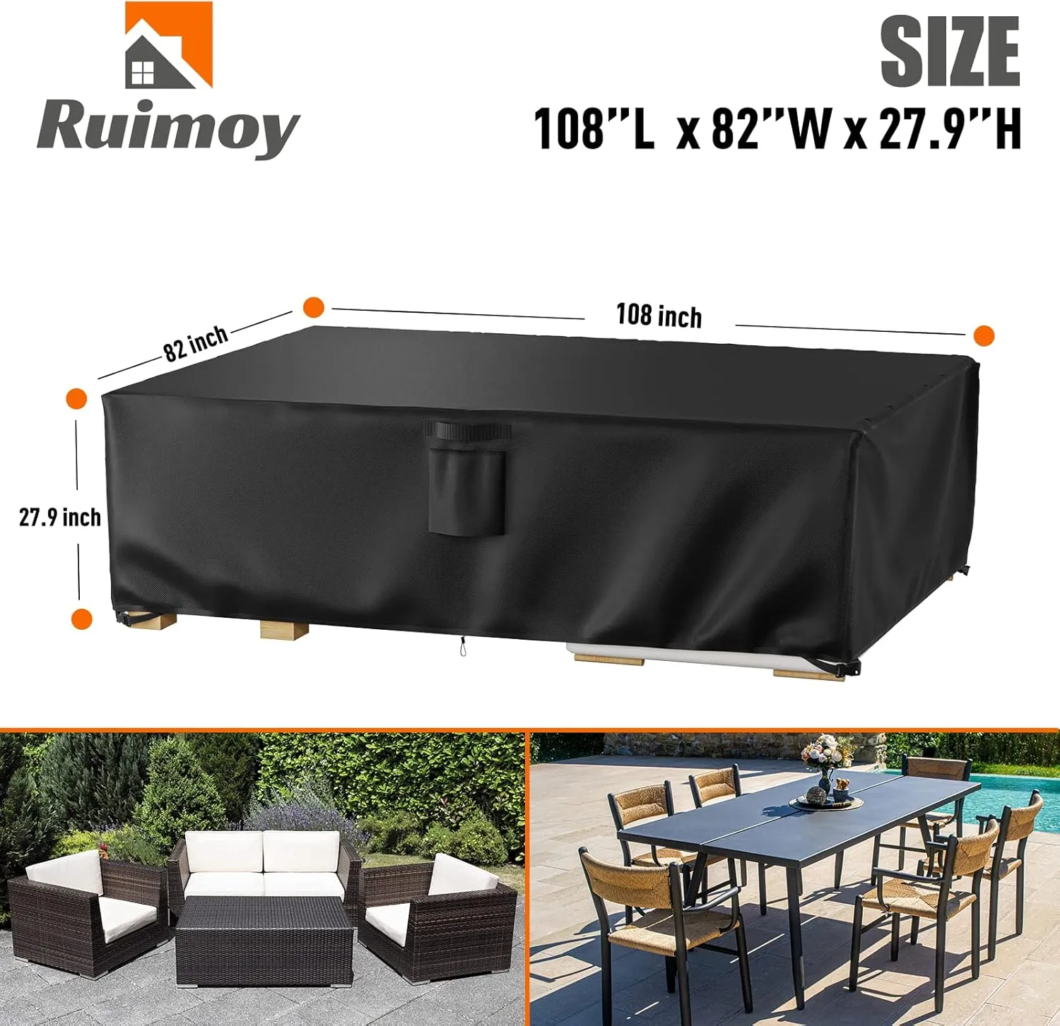 Patio Furniture Covers, Outdoor Furniture Cover Waterproof, General Purpose, Outside Table and Chair Covers, Heavy Duty 600D (108 Inch L x 82 Inch W x 27.9 Inch H)