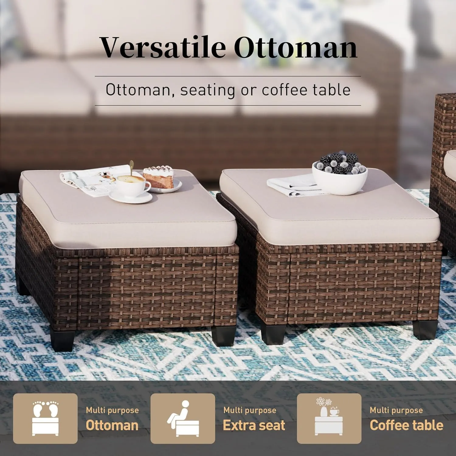 Patio Furniture Set Outdoor Furniture Brown Wicker Rattan Patio Conversation Sets with Cushion Outside Sofa Set,7 Pieces 9 Seats,Beige
