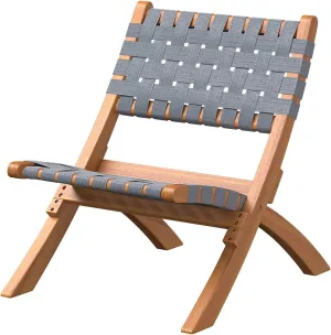 Patio Sense 63637 Sava Indoor Outdoor Folding Chair Low Slung Portable Seating Solid Acacia Wood Woven Seat & Back Indoors Porch Lawn Garden Fishing Sporting - Gray Webbing