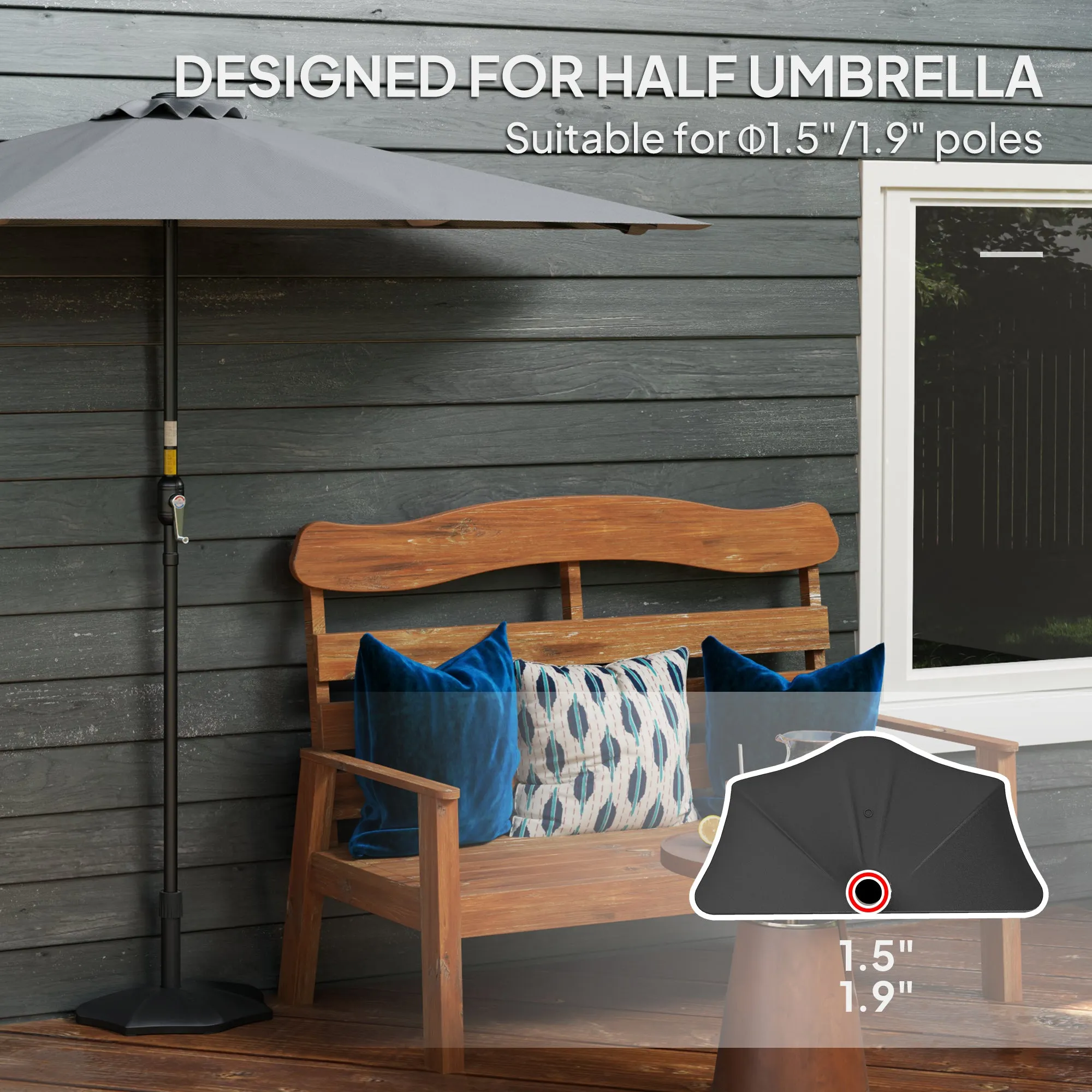 Patio Umbrella Base, 26 lbs Concrete Heavy Duty Half Umbrella Stand, Patio Umbrella Holder for 1.5"/1.9" Umbrella Poles for Outdoor, Lawn, Poolside, Black