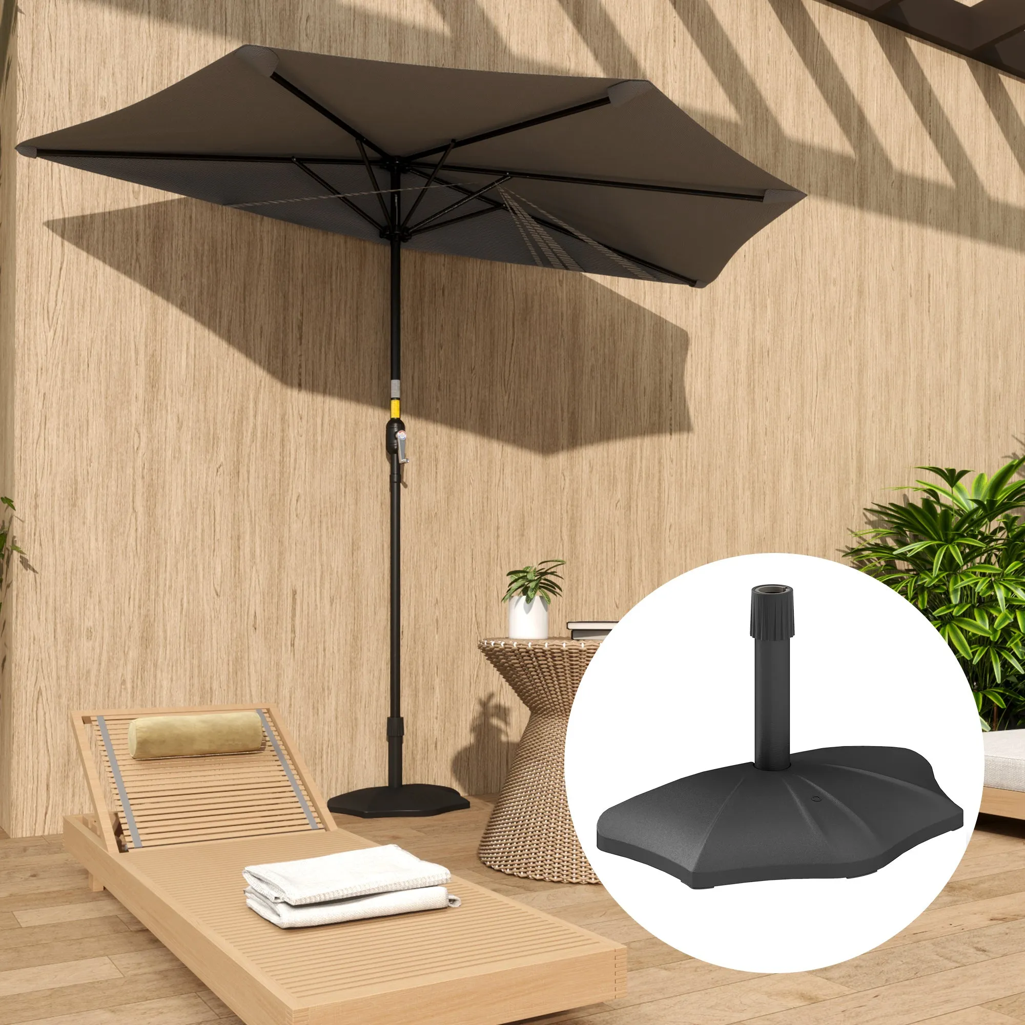 Patio Umbrella Base, 26 lbs Concrete Heavy Duty Half Umbrella Stand, Patio Umbrella Holder for 1.5"/1.9" Umbrella Poles for Outdoor, Lawn, Poolside, Black