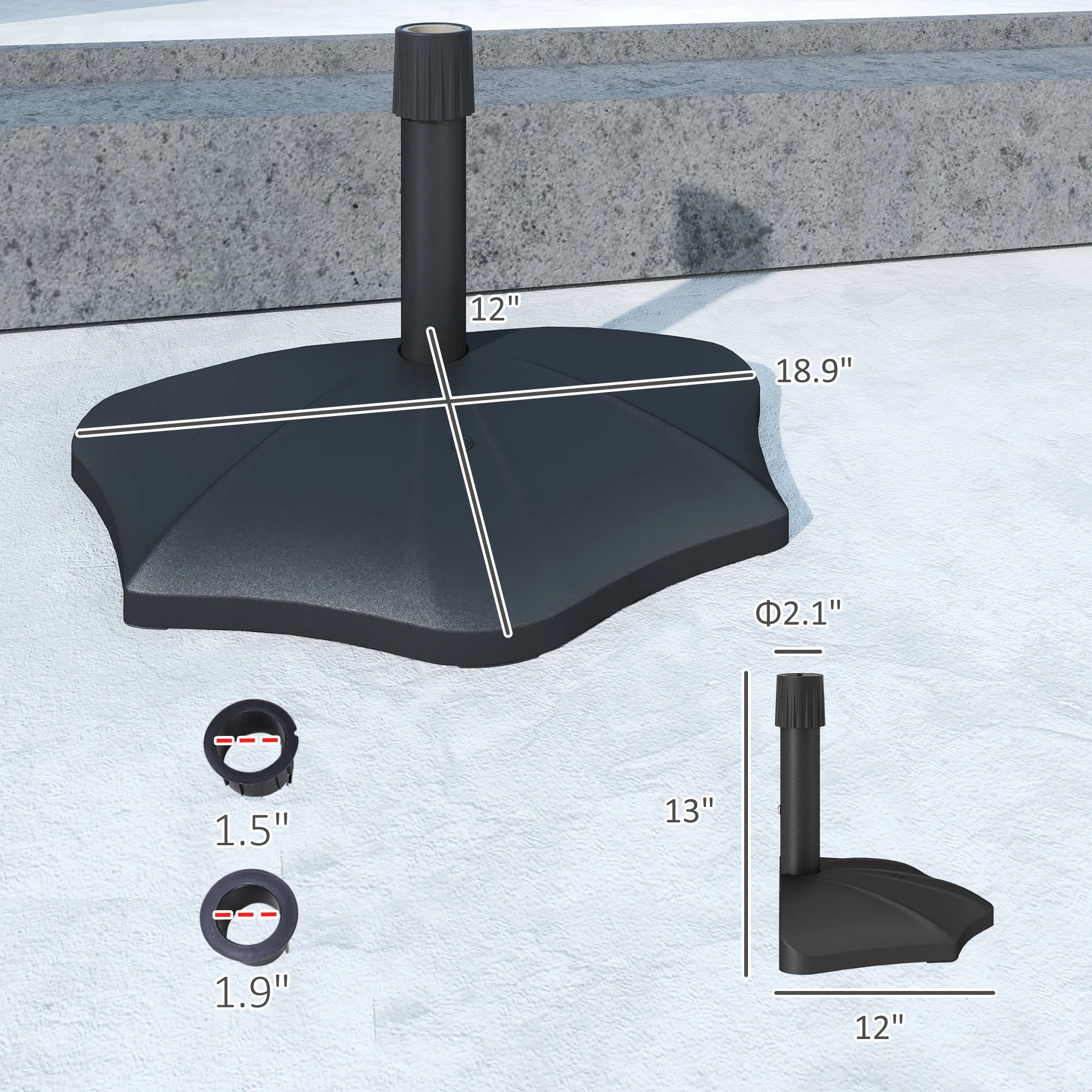 Patio Umbrella Base, 26 lbs Concrete Heavy Duty Half Umbrella Stand, Patio Umbrella Holder for 1.5"/1.9" Umbrella Poles for Outdoor, Lawn, Poolside, Black