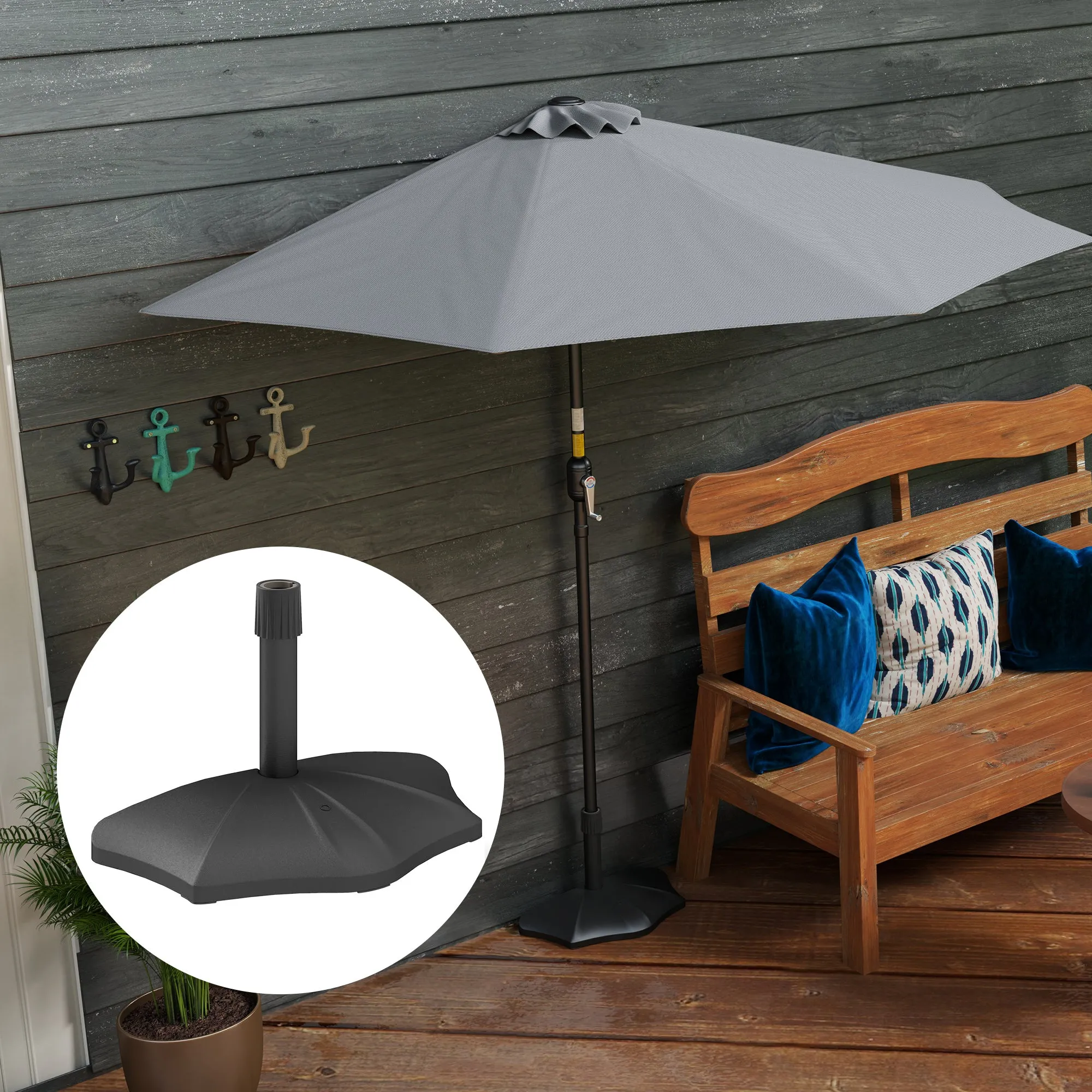 Patio Umbrella Base, 26 lbs Concrete Heavy Duty Half Umbrella Stand, Patio Umbrella Holder for 1.5"/1.9" Umbrella Poles for Outdoor, Lawn, Poolside, Black