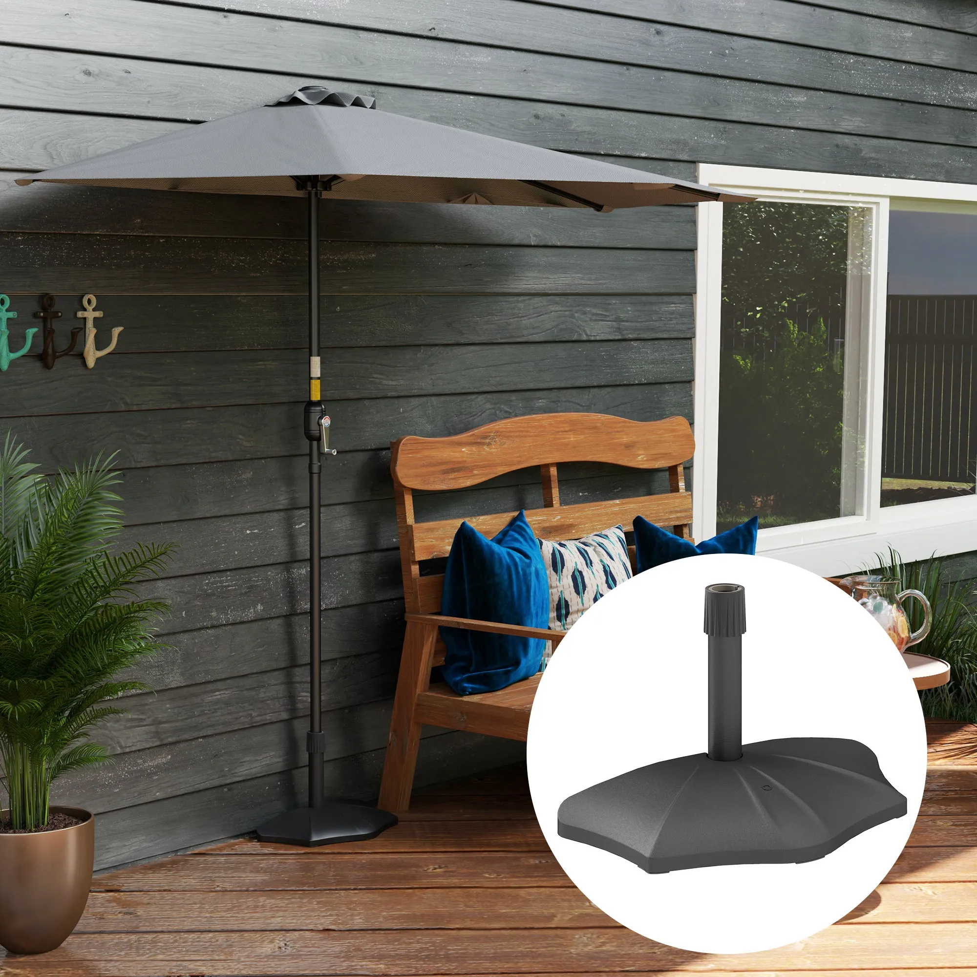 Patio Umbrella Base, 26 lbs Concrete Heavy Duty Half Umbrella Stand, Patio Umbrella Holder for 1.5"/1.9" Umbrella Poles for Outdoor, Lawn, Poolside, Black