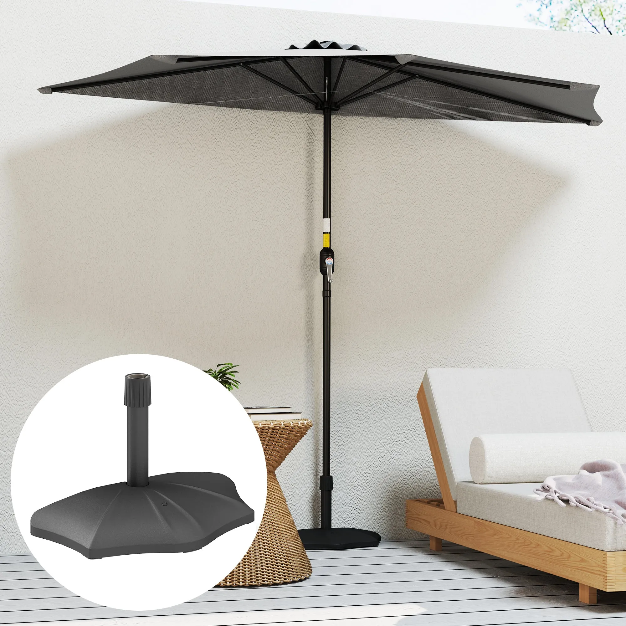 Patio Umbrella Base, 26 lbs Concrete Heavy Duty Half Umbrella Stand, Patio Umbrella Holder for 1.5"/1.9" Umbrella Poles for Outdoor, Lawn, Poolside, Black