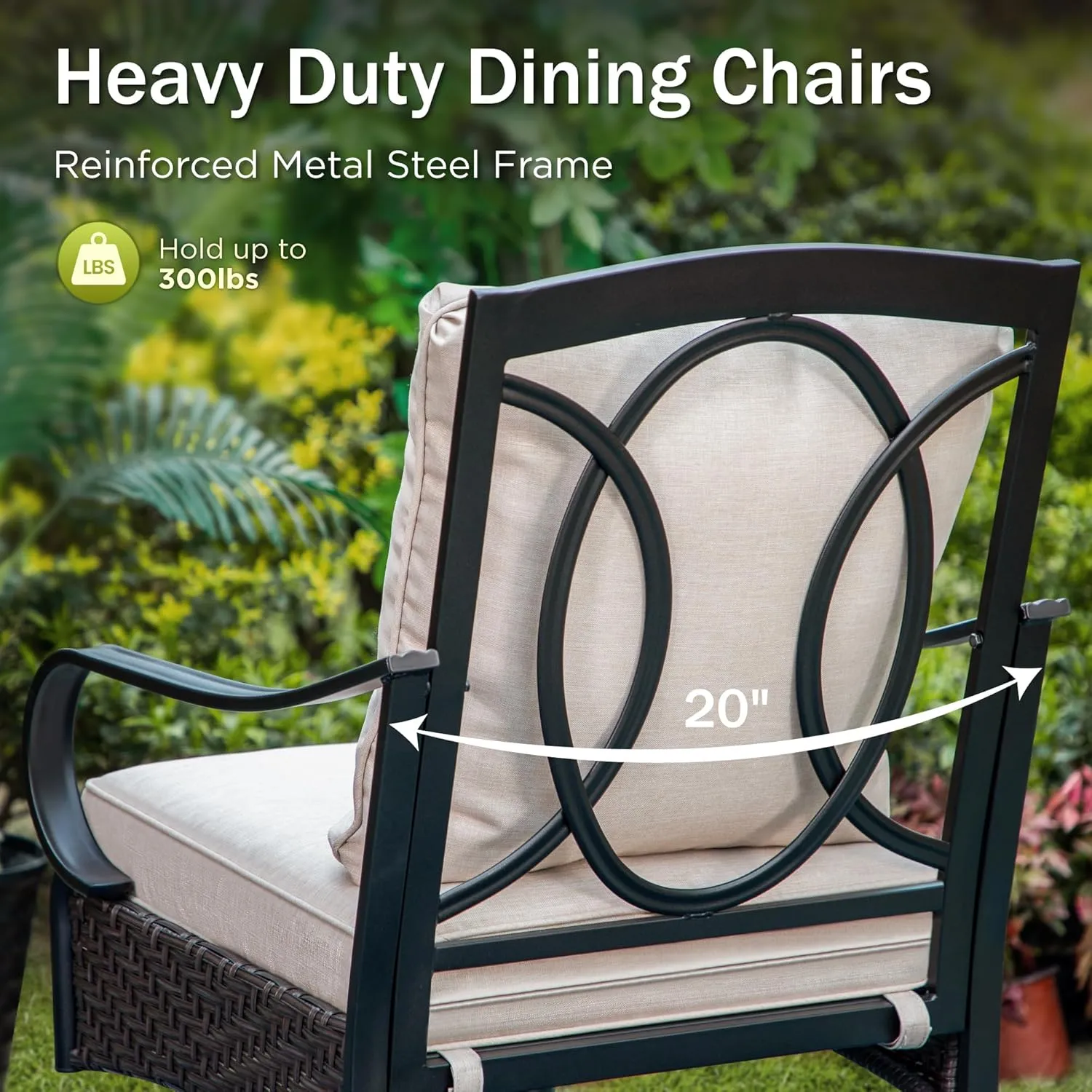 PHI VILLA 7-Piece Outdoor Dining Sets, All-Weather Patio Table and Chairs Set for 6, Heavy Duty Patio Round Table Set for Deck, 6 Extra Large Outdoor Metal Dining Chairs with Thick Cushions