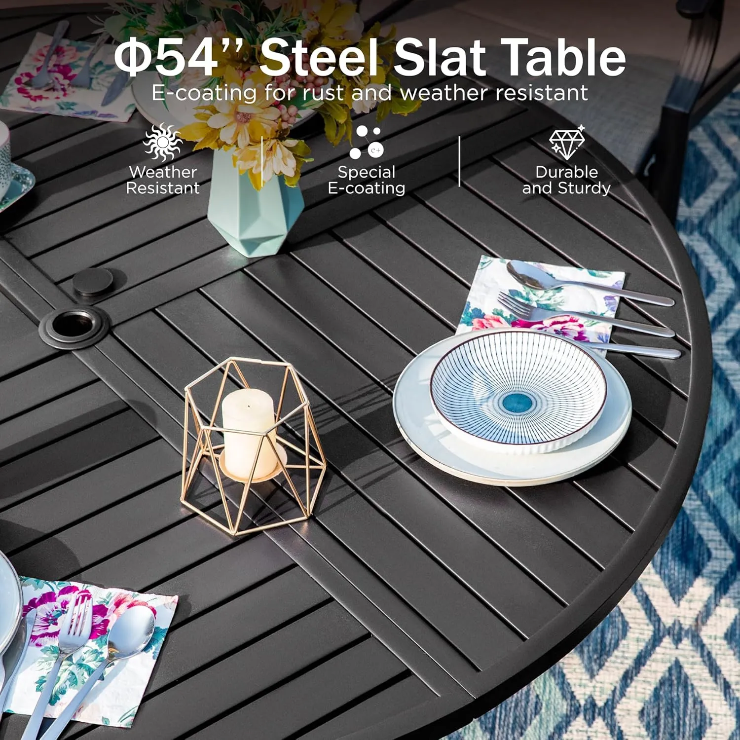 PHI VILLA 7-Piece Outdoor Dining Sets, All-Weather Patio Table and Chairs Set for 6, Heavy Duty Patio Round Table Set for Deck, 6 Extra Large Outdoor Metal Dining Chairs with Thick Cushions
