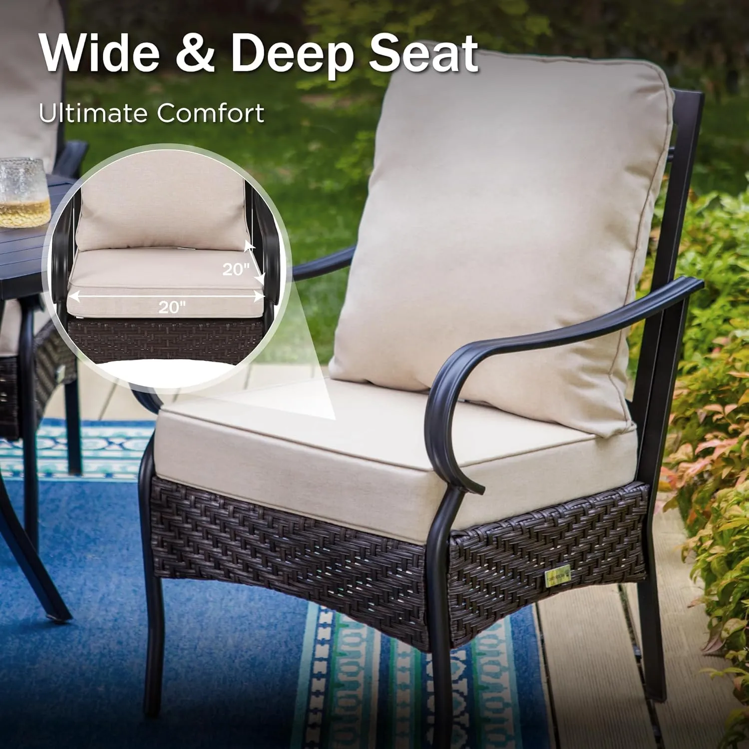 PHI VILLA 7-Piece Outdoor Dining Sets, All-Weather Patio Table and Chairs Set for 6, Heavy Duty Patio Round Table Set for Deck, 6 Extra Large Outdoor Metal Dining Chairs with Thick Cushions