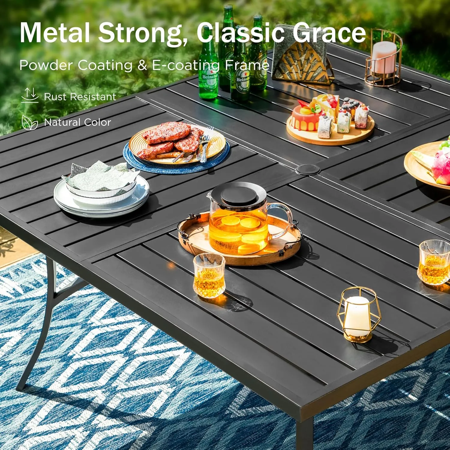 PHI VILLA 9-Piece Outdoor Dining Sets, 60x60 All-Weather Patio Table and Chairs Set for 8, Heavy Duty Patio Table Set Square for Deck, 8 Extra Large Outdoor Swivel Chairs with Thick Cushions