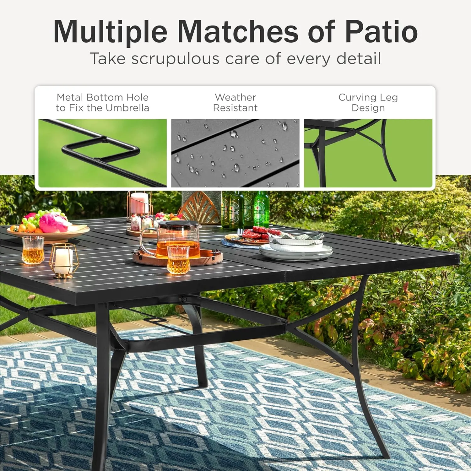 PHI VILLA 9-Piece Outdoor Dining Sets, 60x60 All-Weather Patio Table and Chairs Set for 8, Heavy Duty Patio Table Set Square for Deck, 8 Extra Large Outdoor Swivel Chairs with Thick Cushions