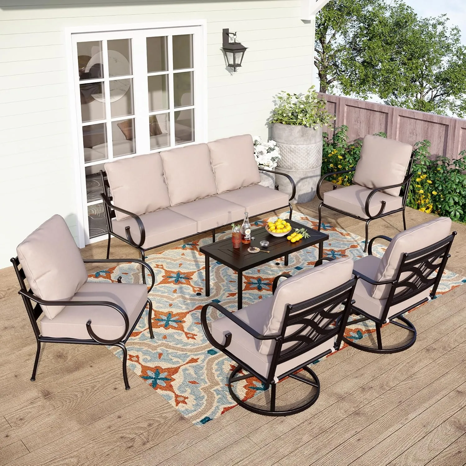 PHI VILLA Extra Large Metal Patio Furniture Sets, All-Weather Steel Frame Heavy Duty Patio Conversation Sets for Backyard, Porch and Garden