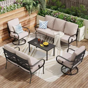 PHI VILLA Extra Large Metal Patio Furniture Sets, All-Weather Steel Frame Heavy Duty Patio Conversation Sets for Backyard, Porch and Garden
