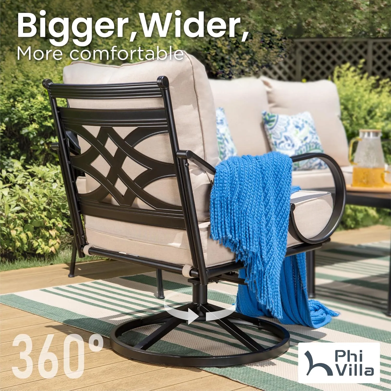 PHI VILLA Extra Large Metal Patio Furniture Sets, All-Weather Steel Frame Heavy Duty Patio Conversation Sets for Backyard, Porch and Garden