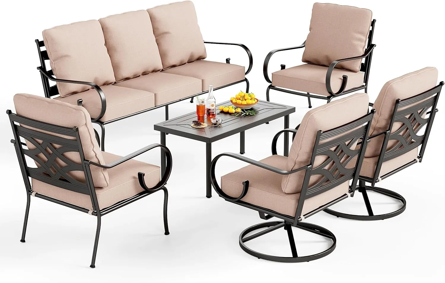 PHI VILLA Extra Large Metal Patio Furniture Sets, All-Weather Steel Frame Heavy Duty Patio Conversation Sets for Backyard, Porch and Garden
