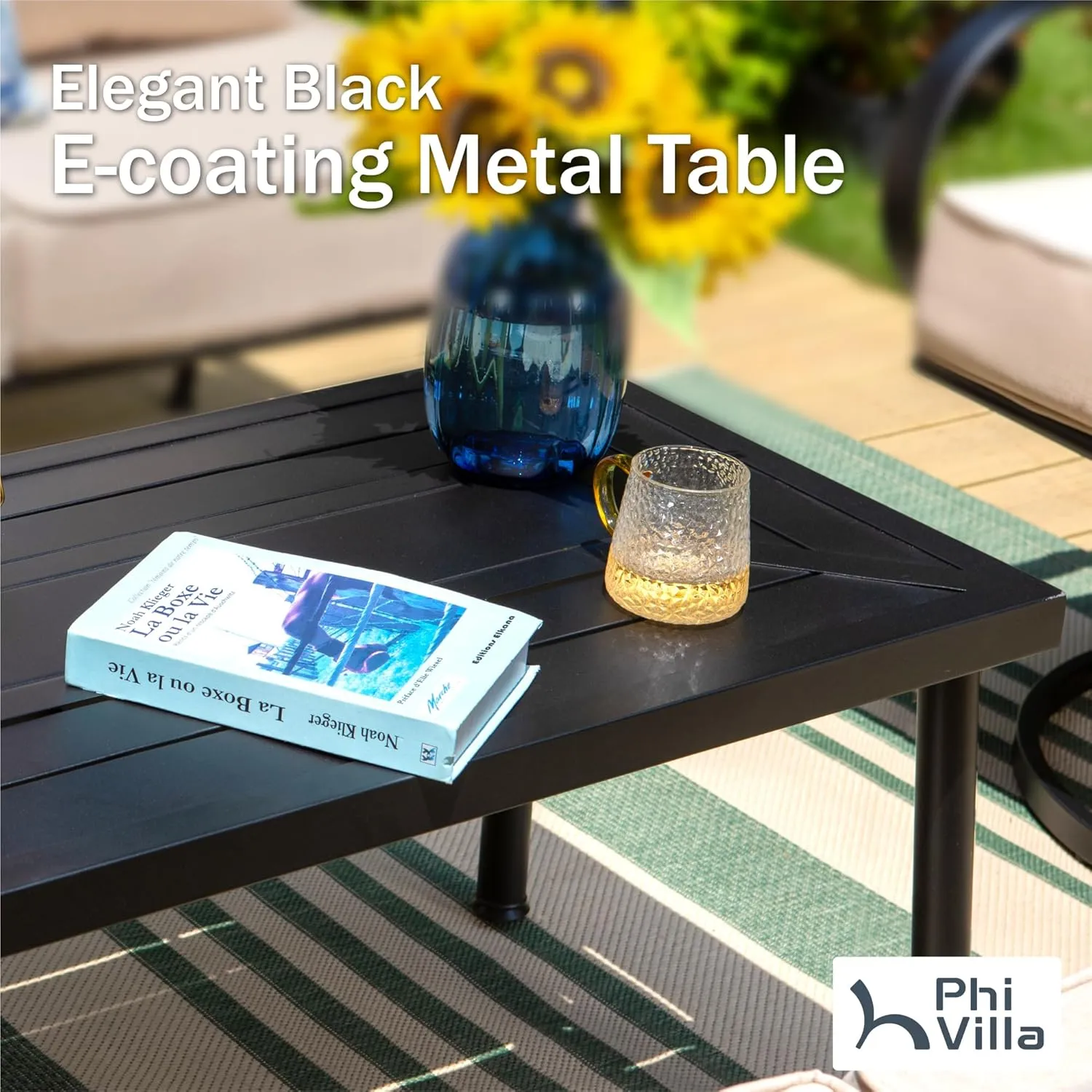 PHI VILLA Extra Large Metal Patio Furniture Sets, All-Weather Steel Frame Heavy Duty Patio Conversation Sets for Backyard, Porch and Garden