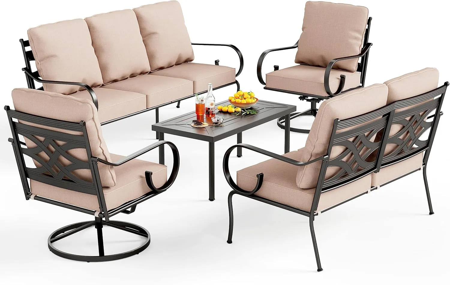 PHI VILLA Extra Large Metal Patio Furniture Sets, All-Weather Steel Frame Heavy Duty Patio Conversation Sets for Backyard, Porch and Garden