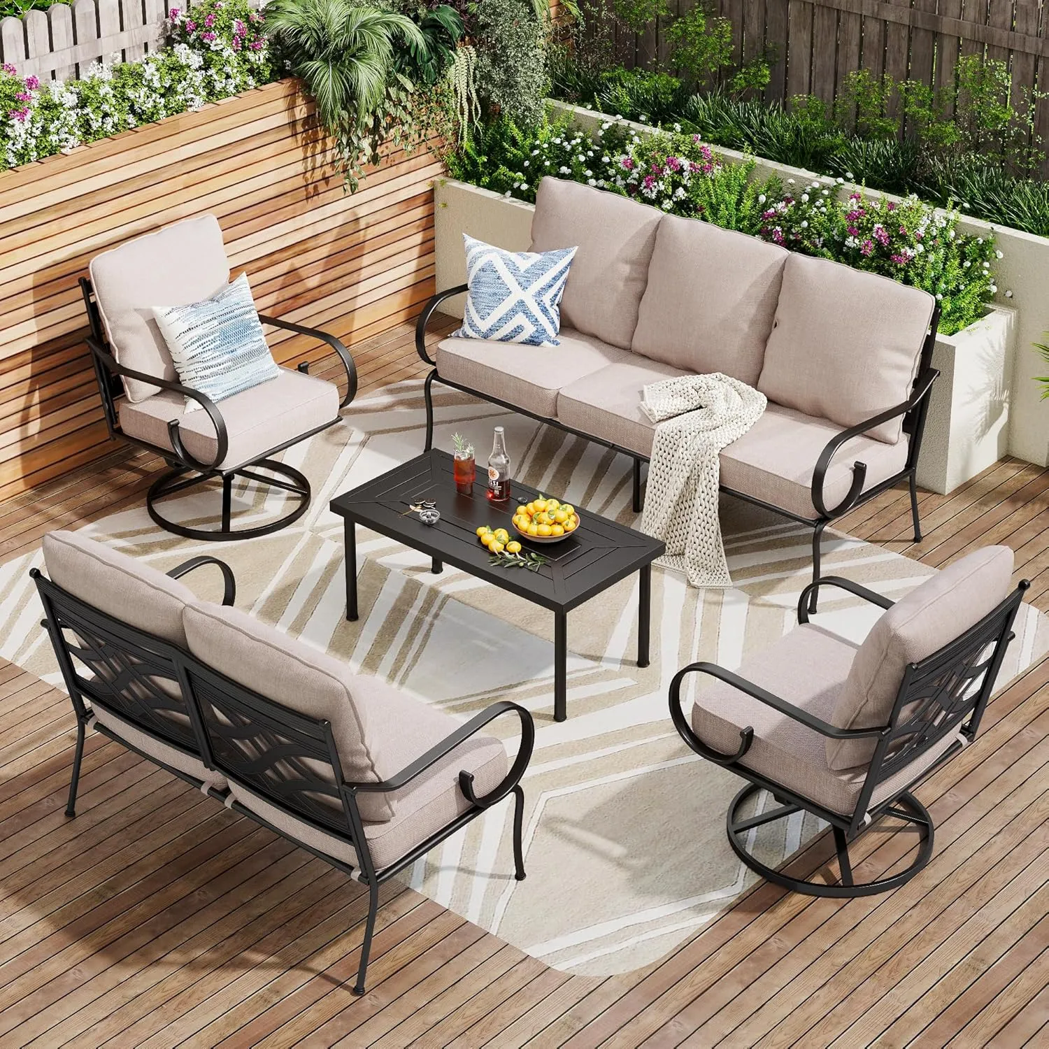 PHI VILLA Extra Large Metal Patio Furniture Sets, All-Weather Steel Frame Heavy Duty Patio Conversation Sets for Backyard, Porch and Garden