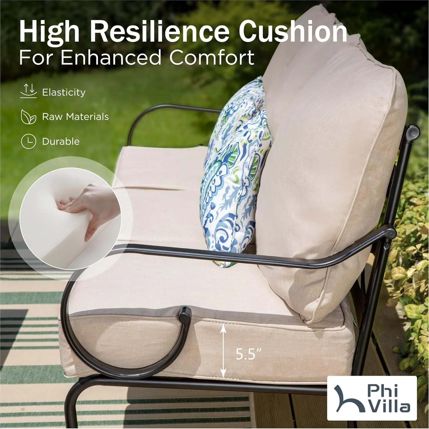 PHI VILLA Extra Large Metal Patio Furniture Sets, All-Weather Steel Frame Heavy Duty Patio Conversation Sets for Backyard, Porch and Garden