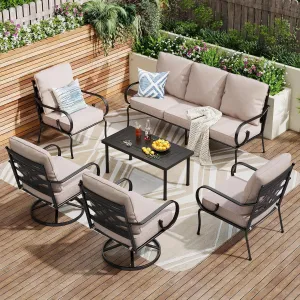 PHI VILLA Extra Large Metal Patio Furniture Sets, All-Weather Steel Frame Heavy Duty Patio Conversation Sets for Backyard, Porch and Garden