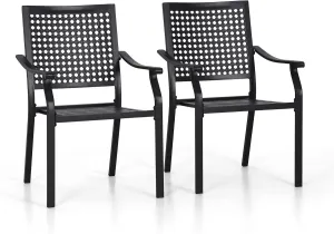 PHI VILLA Stackable Wrought Iron Patio Dining Chairs - Set of 2 Black Outdoor Chair Bistro Metal Chairs, Support 300 LBS