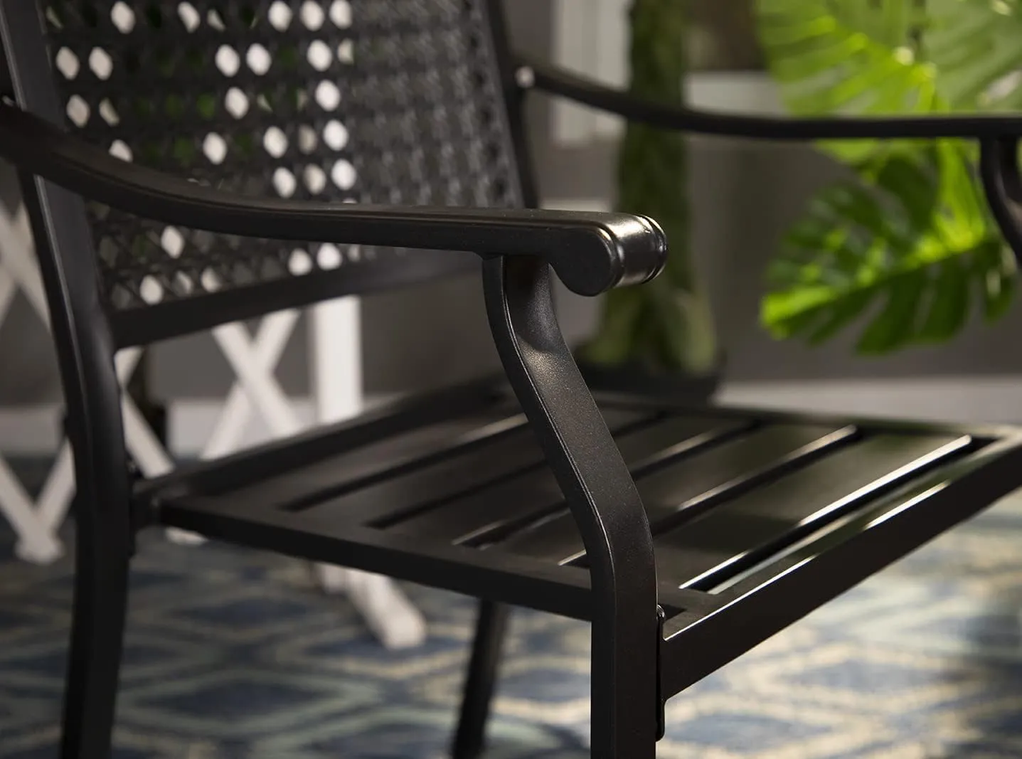 PHI VILLA Stackable Wrought Iron Patio Dining Chairs - Set of 2 Black Outdoor Chair Bistro Metal Chairs, Support 300 LBS