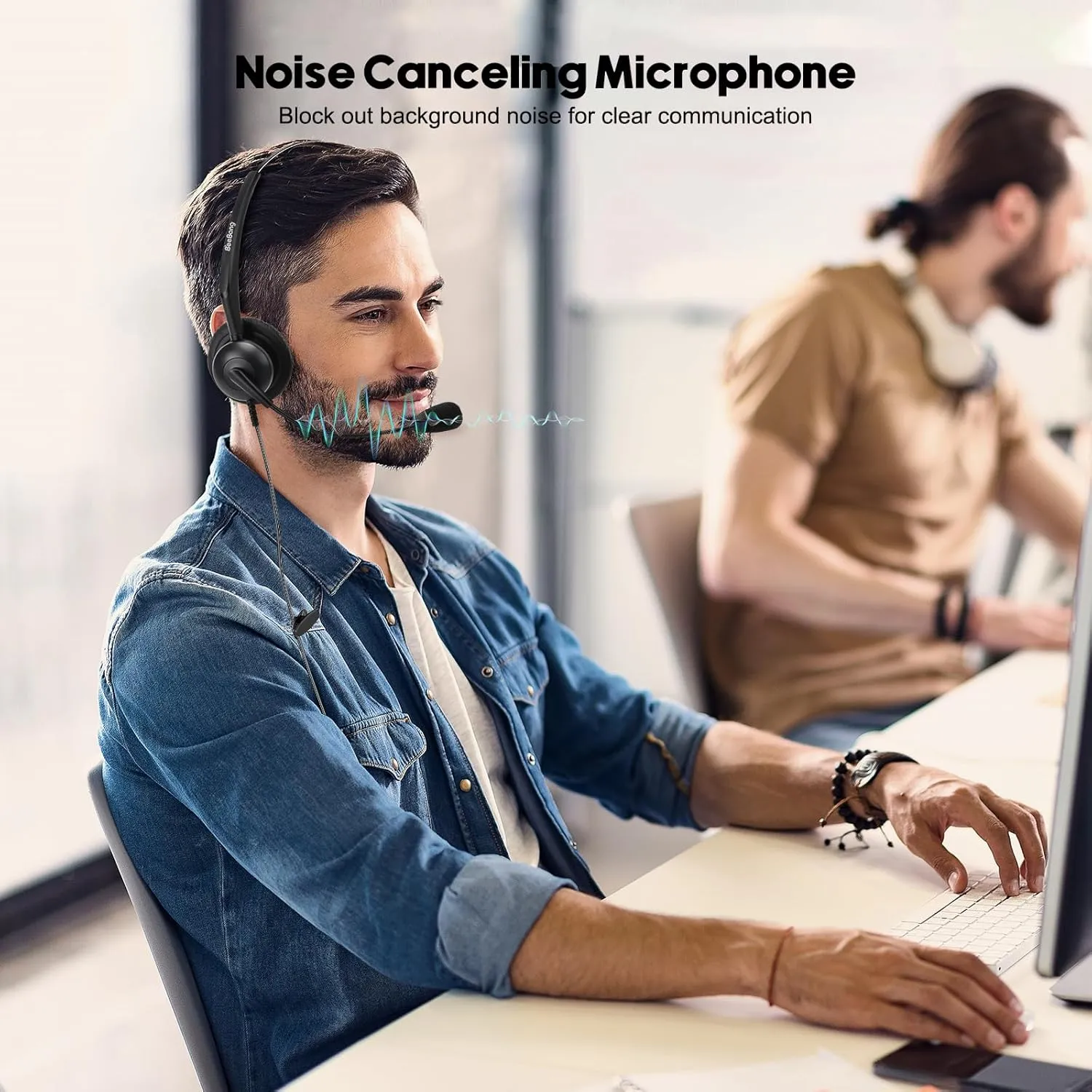 Phone Headset with RJ9 Jack for Call Center Deskphone, with Mic Mute Volume Controller, Mono Office Landline Telephone Headset with Microphone Noise Canceling for Polycom Avaya Nortel