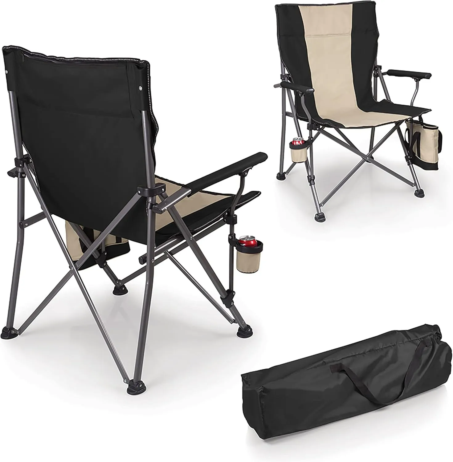 PICNIC TIME Big Bear XXL Camping Chair with Cooler, Heavy Duty Beach Chair, Outdoor Folding Chair, 500 lb weight capacity, (Black)
