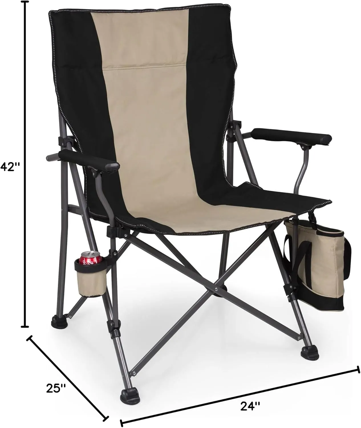 PICNIC TIME Big Bear XXL Camping Chair with Cooler, Heavy Duty Beach Chair, Outdoor Folding Chair, 500 lb weight capacity, (Black)