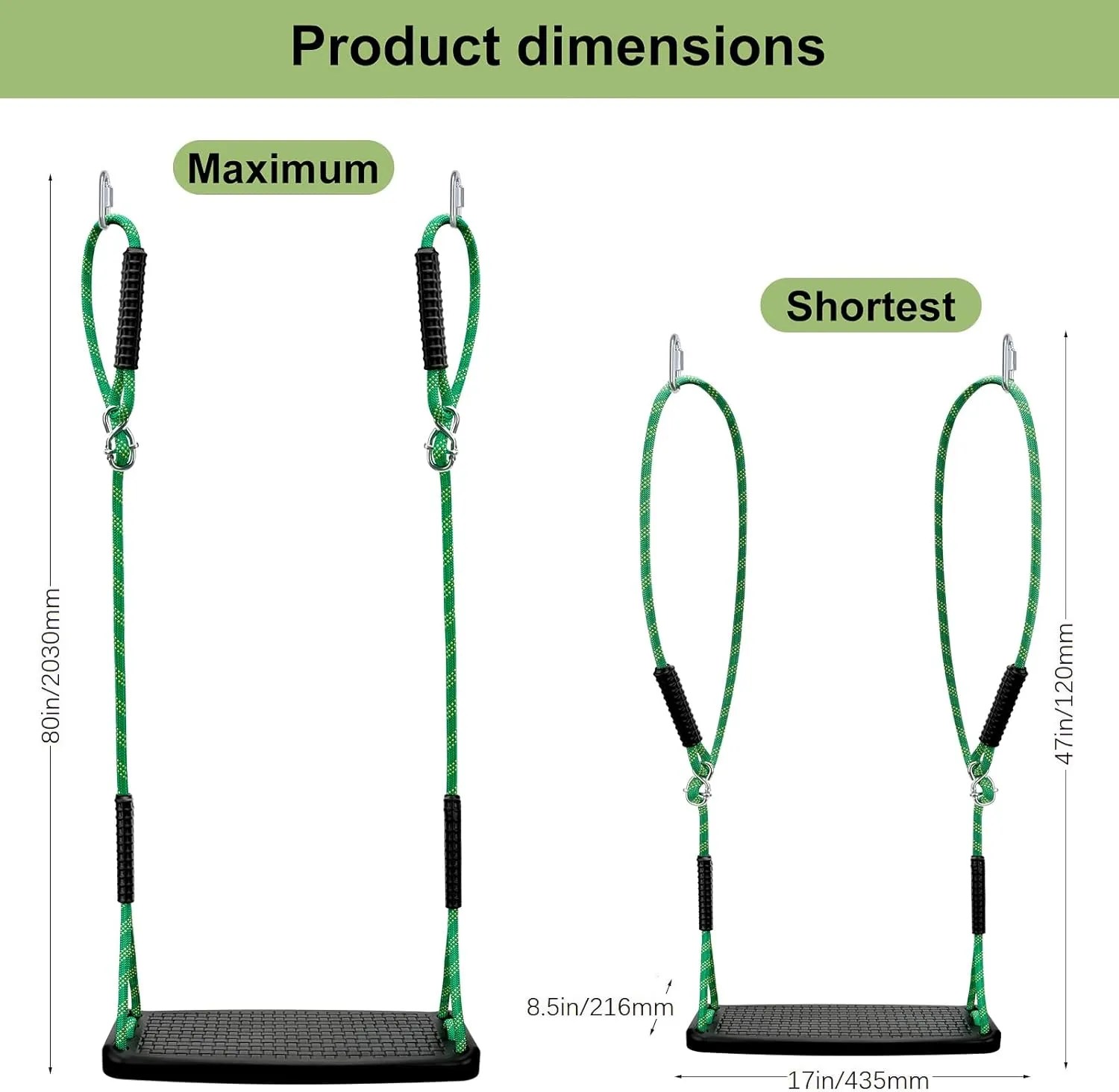 Plastic Swing Set Heavy Duty Replacement,with Adjustable Rope Non-Slip Hanging Tree,Children's Swing Seat Accessories Indoor Outdoor Backyard Playground,Black
