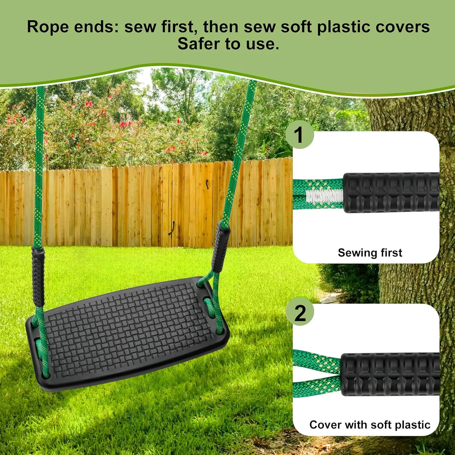 Plastic Swing Set Heavy Duty Replacement,with Adjustable Rope Non-Slip Hanging Tree,Children's Swing Seat Accessories Indoor Outdoor Backyard Playground,Black